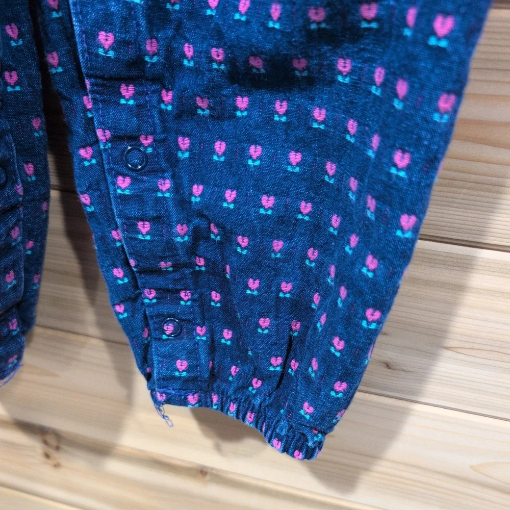 Vintage OshKosh B'gosh Vestbak Overalls 4T Blue Pink Floral Tulip Heart USA